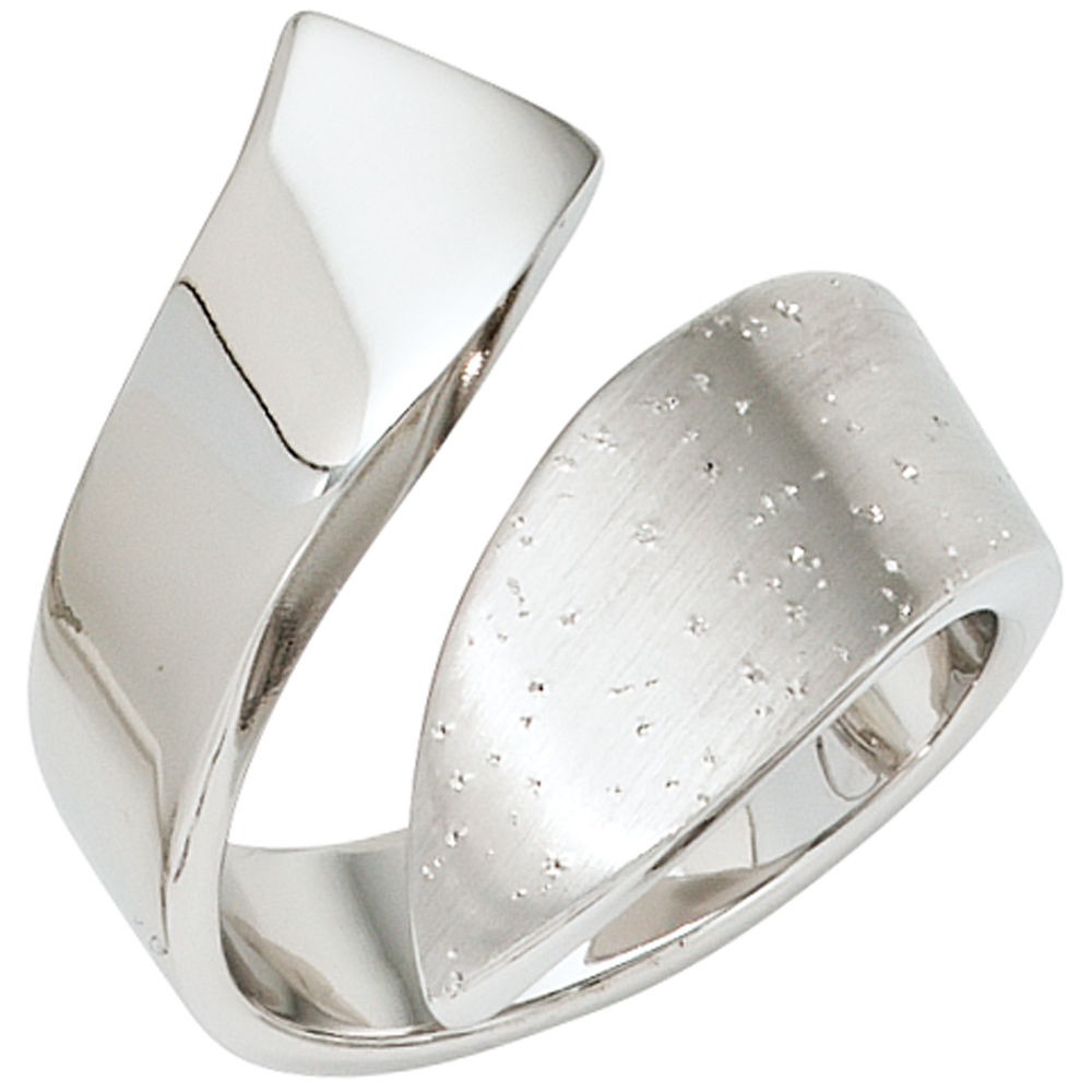Ring, Damenring 925 Sterling Silber rhodiniert teilmattiert mit Glitzereffekt Silberschmuck